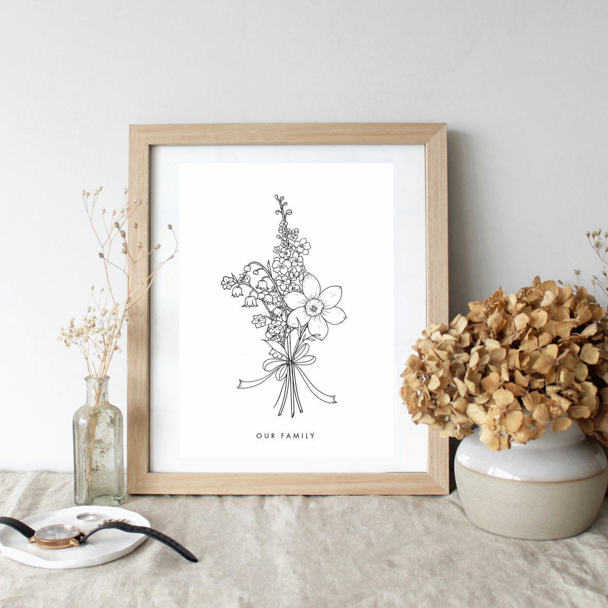 Personalised Bouquet Print Flower Word Wall Art Birthday 