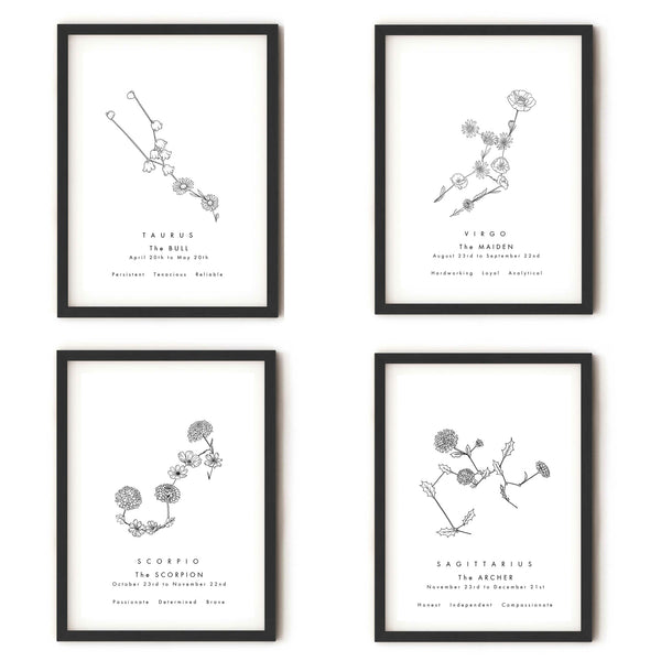 Personalised Constellations & Birth Flower Print