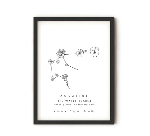 Aquarius - Constellation & Birth Flower Print