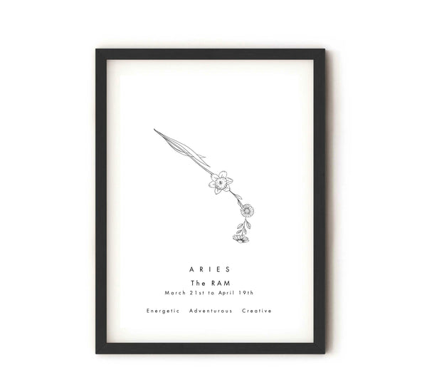 Aries - Constellation & Birth Flower Print