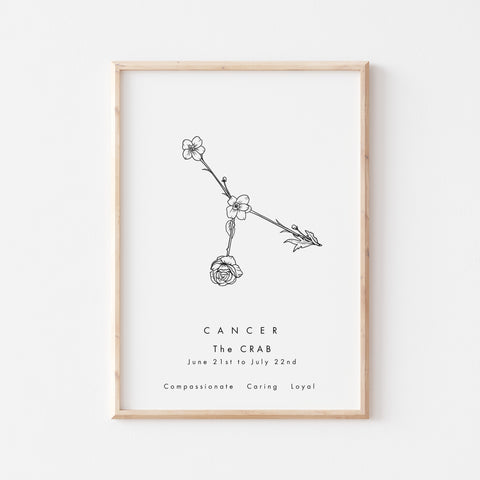Cancer Zodiac Constellation Birth Flower Print
