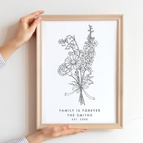 Personalised Birth Flower Family Print/Housewarming Present/Flower Print/Botanical Print/Family Gift/Family Flower Portrait/Mothers Day Gift