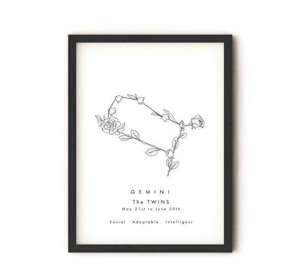 Gemini - Constellation & Birth Flower Print