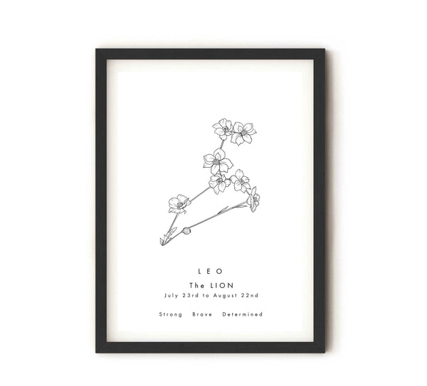 Leo - Constellation & Birth Flower Print