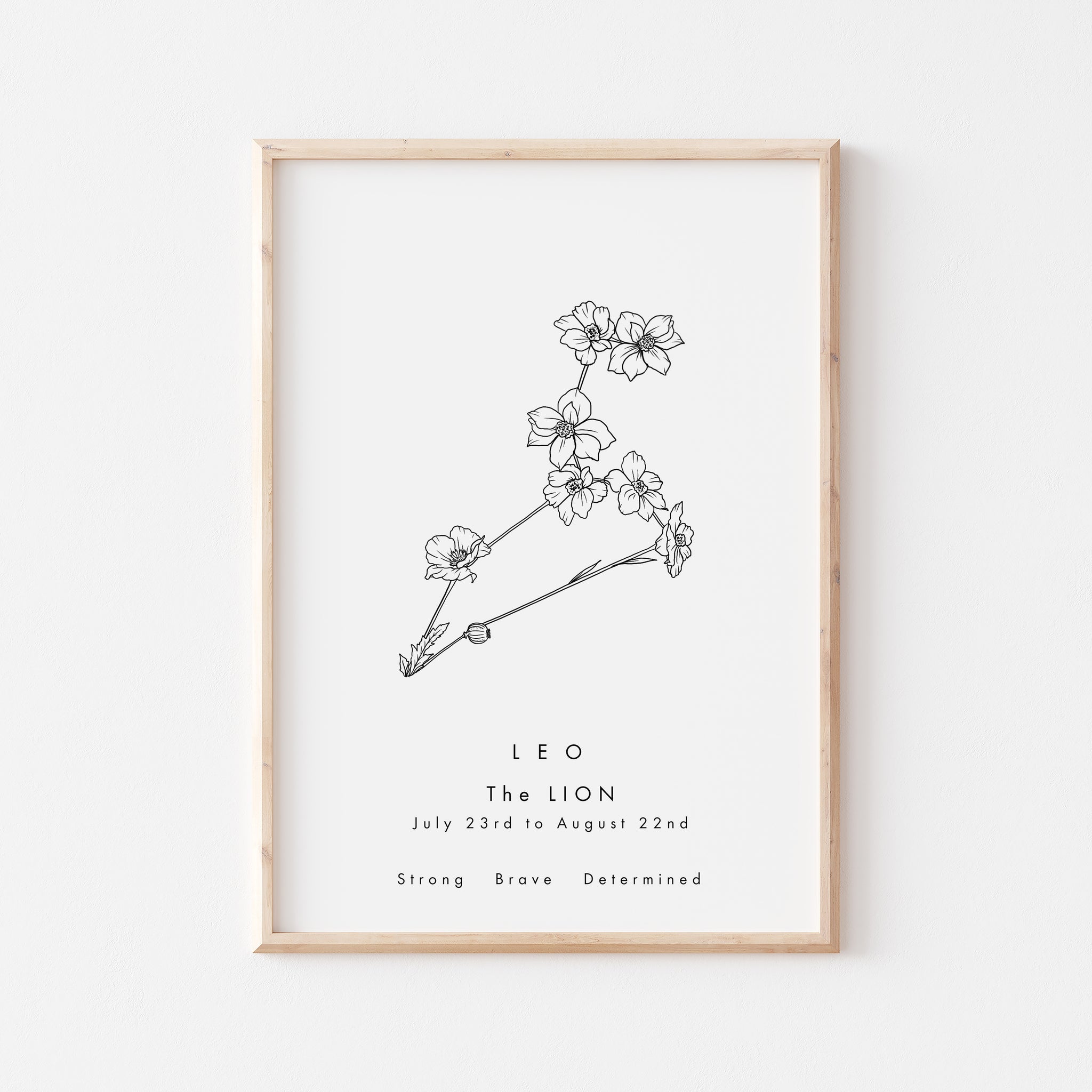 Leo Zodiac Constellation Birth Flower Print