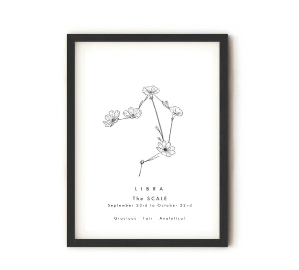 Libra - Constellation & Birth Flower Print