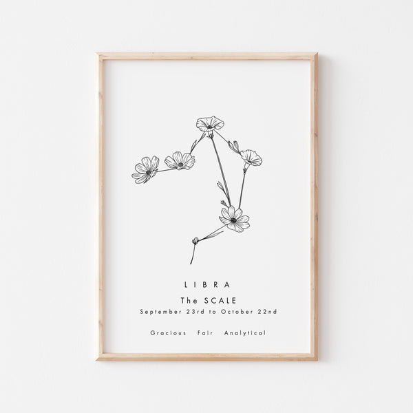 Libra Zodiac Constellation Birth Flower Print