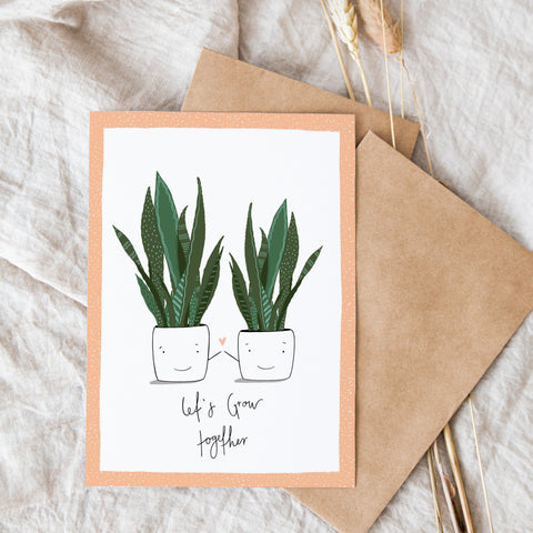 Let's Grow Together Greeting Card/Plant Lover Card/ Valentines Day Card/Galentines Card/Thinking of you Card/Cute Plant Card/Love Card