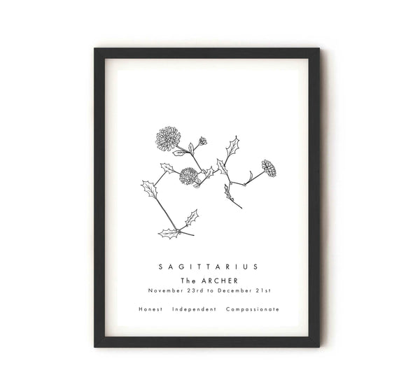 Sagittarius - Constellation & Birth Flower Print