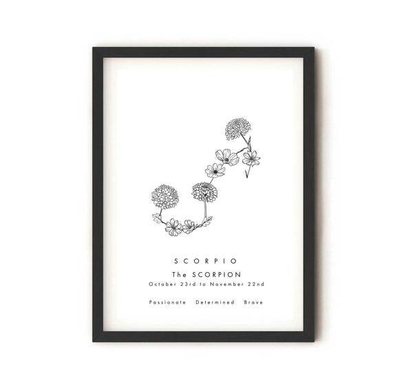 Scorpio - Constellation & Birth Flower Print