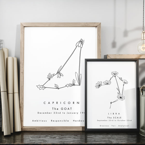 Capricorn - Constellation & Birth Flower Print