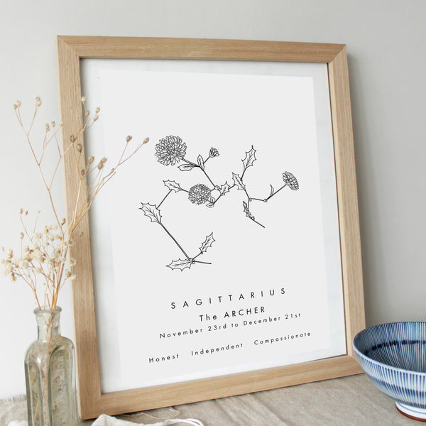 Sagittarius - Constellation & Birth Flower Print