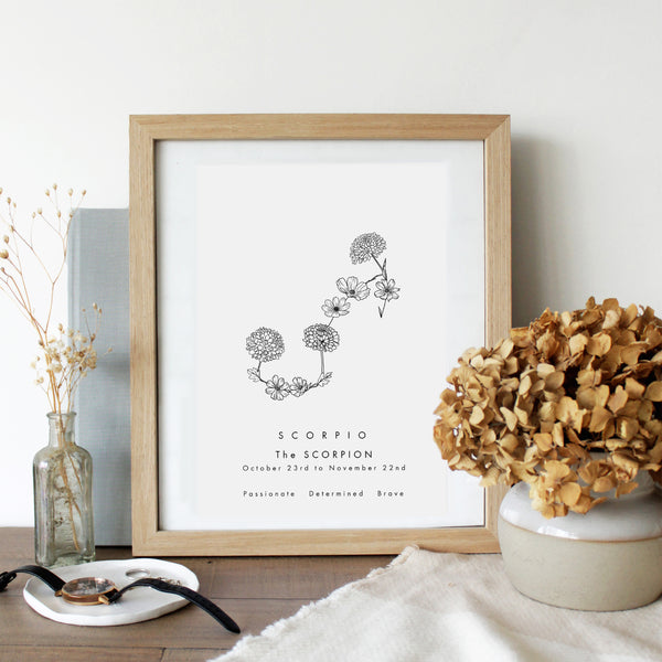 Scorpio - Constellation & Birth Flower Print