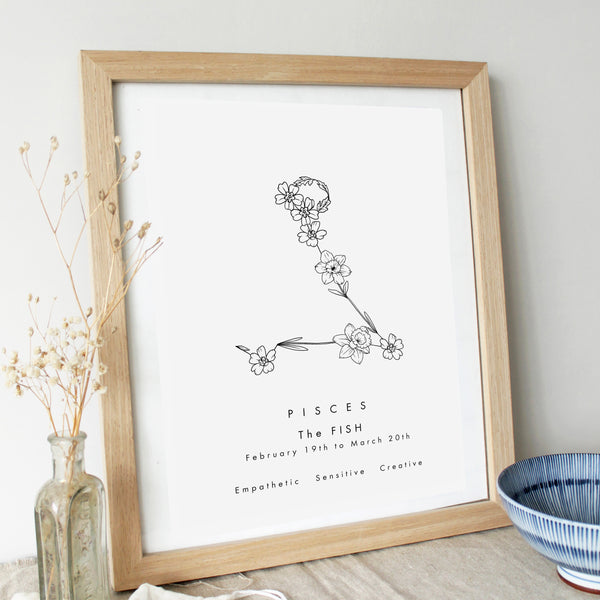 Pisces - Constellation & Birth Flower Print